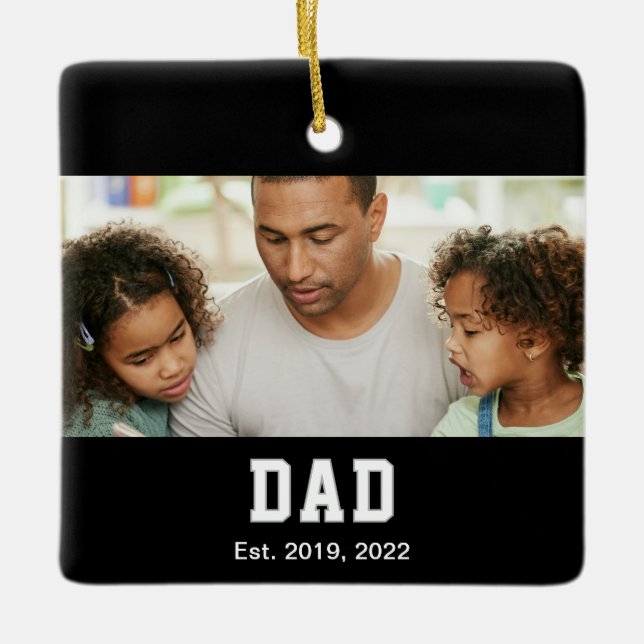 Vintage Dad Established Text Photo Ceramic Ornament (Front)