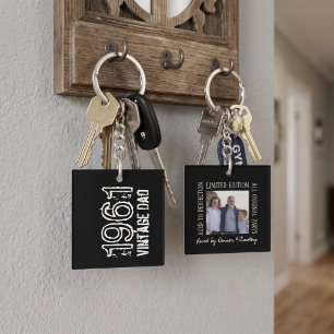Vintage Dad Saying Father's Day Black Retro Photo Keychain