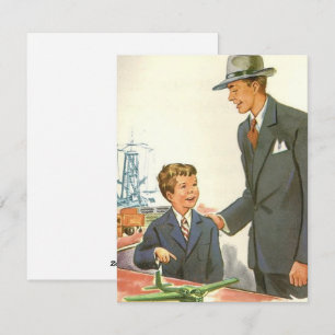 Vintage Dad With Kid And Plane Fathers Day Holiday Card