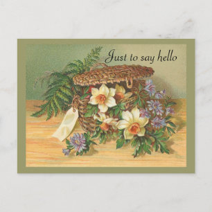 Vintage Daffadil Floral basket -Postcard Postcard