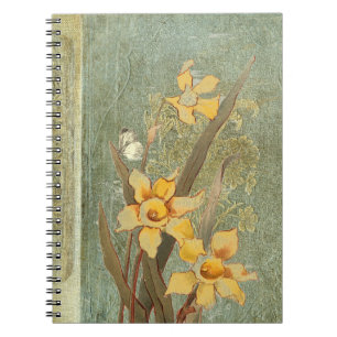 Vintage Daffodil Butterfly Blue Green Notebook