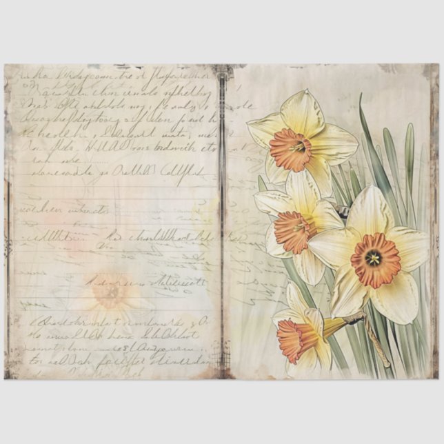 Vintage Daffodil Junk Journal Pages Decoupage Tissue Paper (Front)