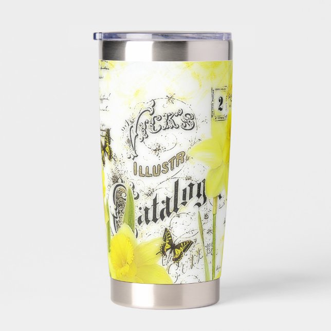Vintage daffodils personalized insulated tumbler (Right)