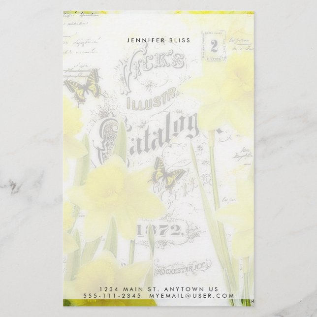 Vintage daffodils personalized stationery (Front)