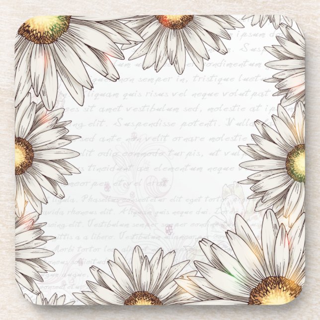 Vintage Daisies & Writing Coaster (Front)