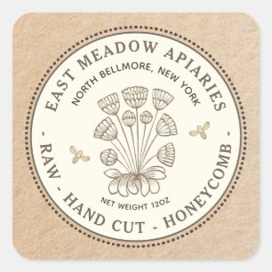 Vintage Daisy and Bee Honeycomb Label Kraft Border