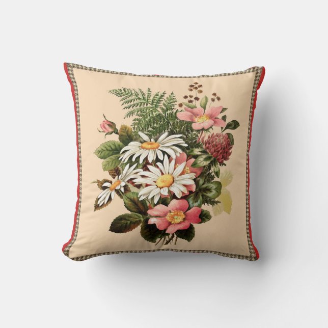 Vintage Daisy Bouquet Throw Pillow (Front)