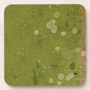 Vintage Daisy Floral Green Wallpaper Coaster