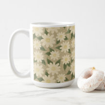 Vintage Daisy Floral in Sage Green and Cream