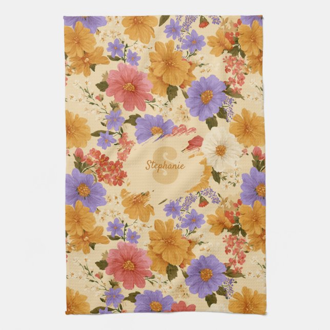 Vintage Daisy Floral Pattern (2) Kitchen Towel (Vertical)