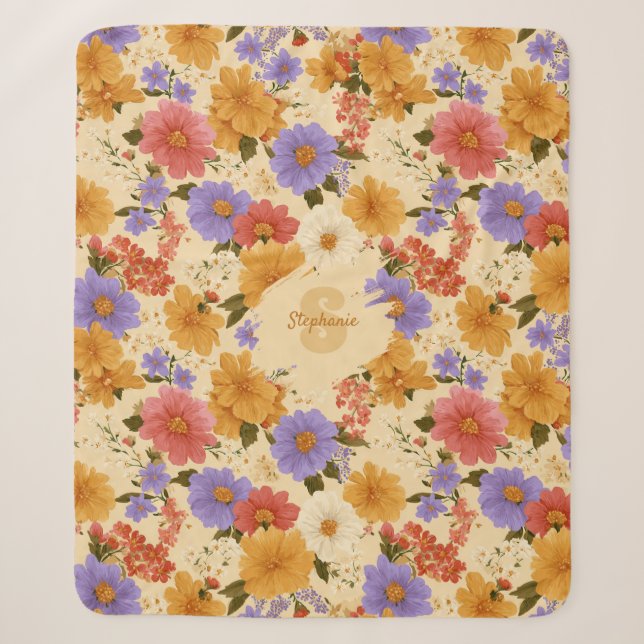 Vintage Daisy Floral Pattern (2) Sherpa Blanket (Front)