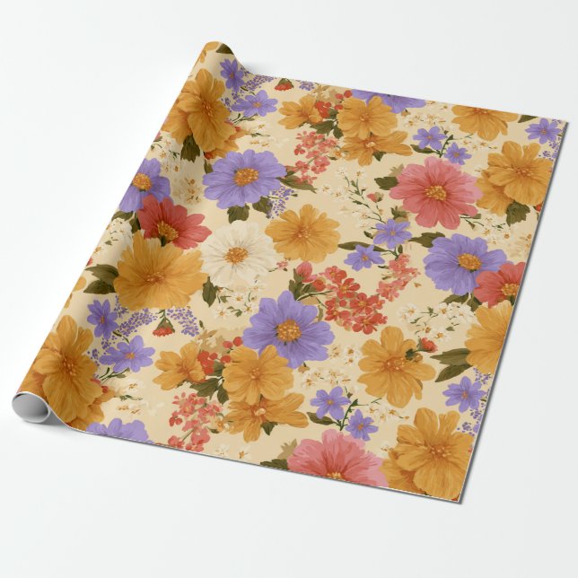 Vintage Daisy Floral Pattern (2) Wrapping Paper (Unrolled)