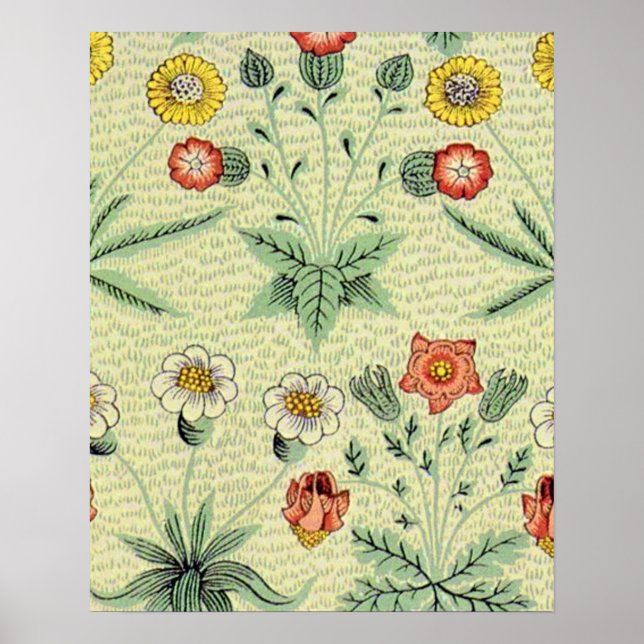 Vintage Daisy Floral Pattern Designer Wallpaper Poster (Front)