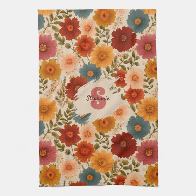 Vintage Daisy Floral Pattern Kitchen Towel (Vertical)