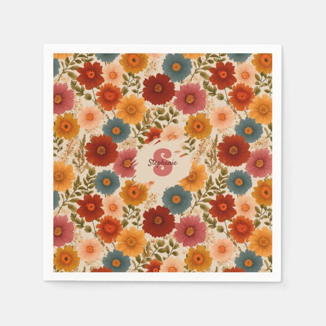Vintage Daisy Floral Pattern Napkin (Front)