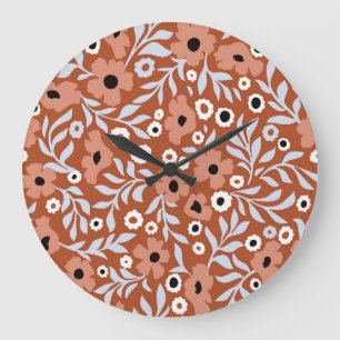 Vintage daisy flowers: abstract background. large clock