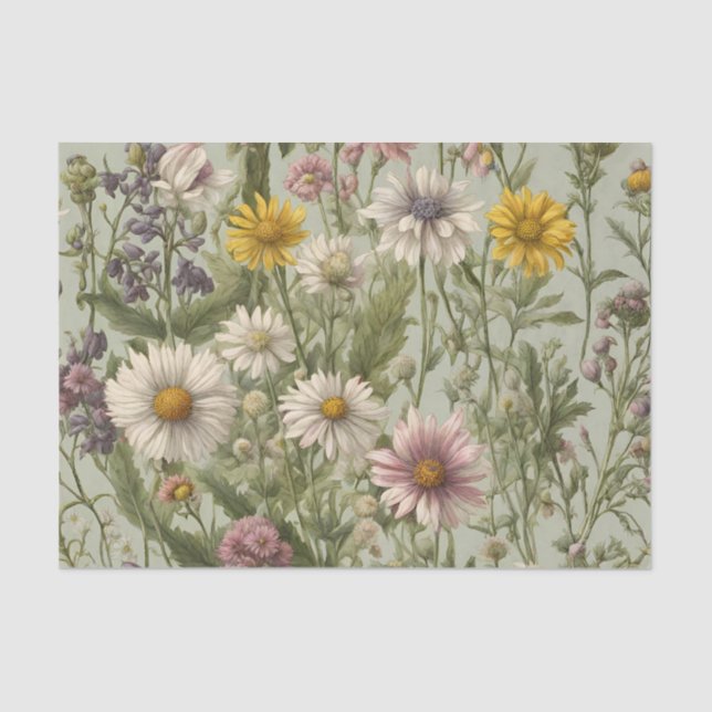 Vintage Daisy Flowers and Wildflowers Tissue Paper (Front)