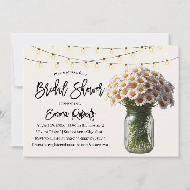 Vintage Daisy Flowers Mason Jar Bridal Shower Invitation (Front)