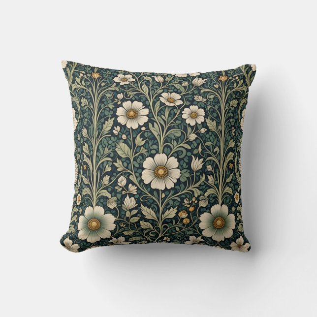 Vintage Daisy Garden Pattern Throw Pillow (Front)