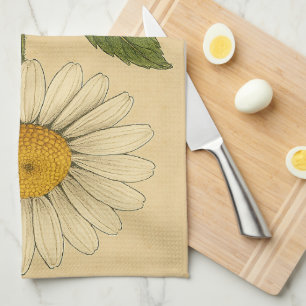 Vintage Daisy on Weathered Paper Kitchen Towel
