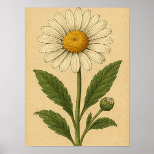 Vintage Daisy on Weathered Paper Poster
