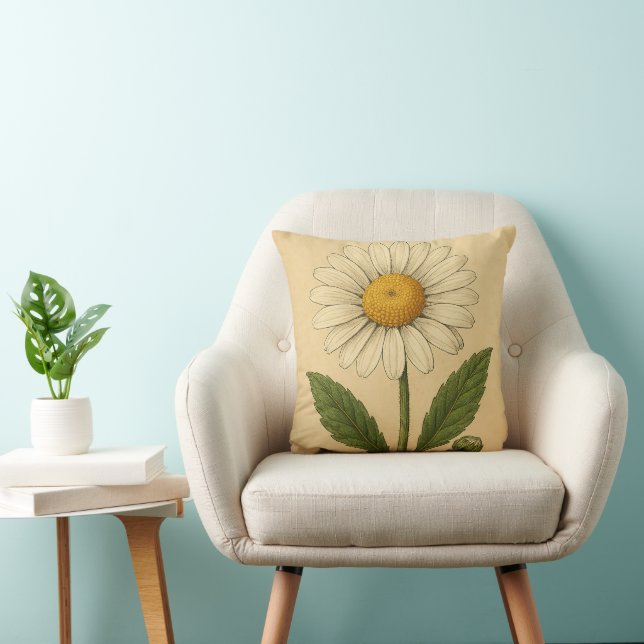 Vintage Daisy on weathered paper Throw Pillow (Chair)