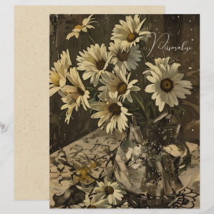 Vintage Daisy Pattern Floral Sepia Scrapbook Paper