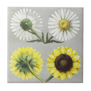 Vintage Daisy Sunflower Botanical Flower Art Tile