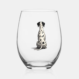 Vintage Dalmatian Dog From Behind Illustration Min Stemless Wine Glass