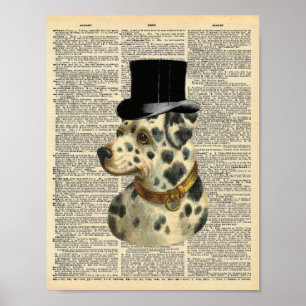 Vintage Dalmatian in top hat on dictionary page Poster