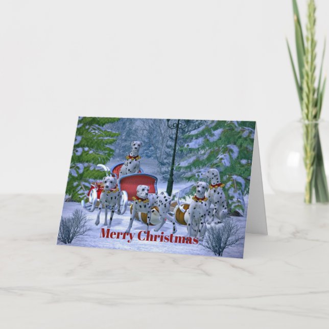 Vintage Dalmatian Sleigh Snow Christmas Holiday Card (Front)