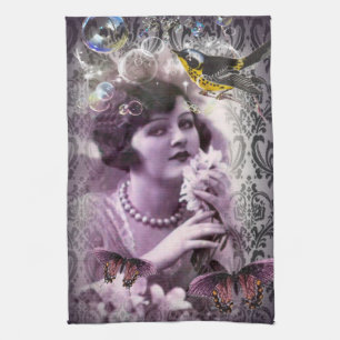 Vintage damask 1920s Paris Lady Flapper Girl Kitchen Towel