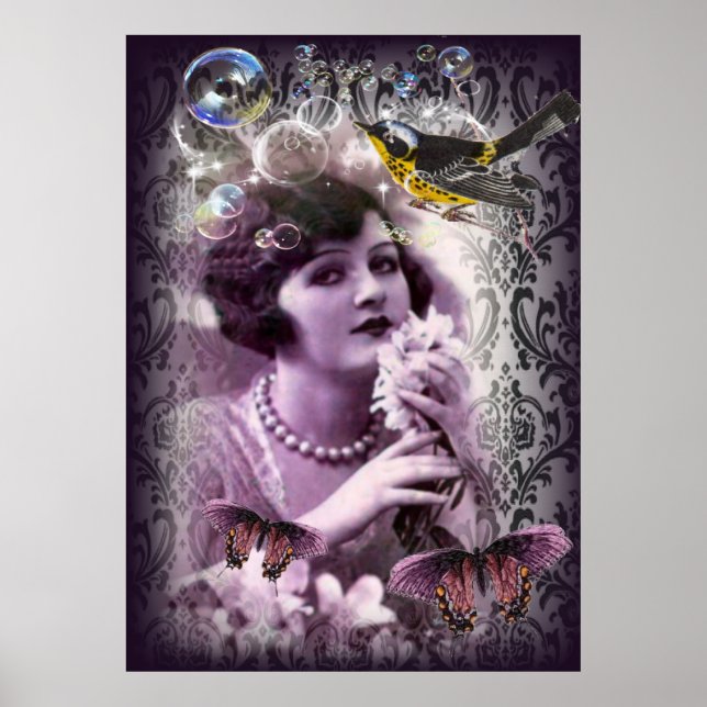 Vintage damask 1920s Paris Lady Flapper Girl Poster (Front)