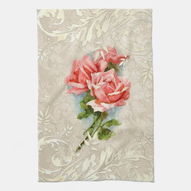 Vintage Damask and Roses Kitchen Towel (Vertical)