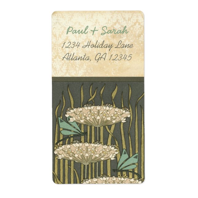 Vintage Damask Art Nouveau Dragonfly Lily Pads (Front)
