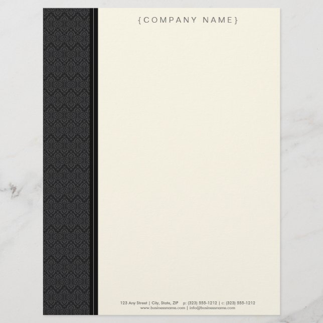 Vintage Damask Black Customized Letterhead (Front)