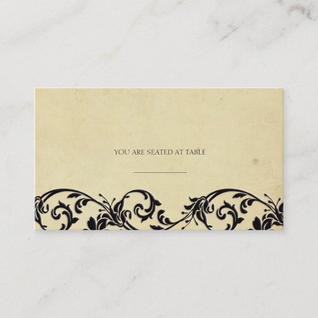 Vintage Damask Black Swirl Wedding Placecards (Front)