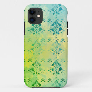 Vintage Damask Blue Yellow Green Pattern iPhone 11 Case
