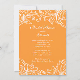 Vintage Damask Bridal Shower Invitation Orange