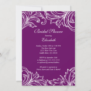 Vintage Damask Bridal Shower Invitation Purple