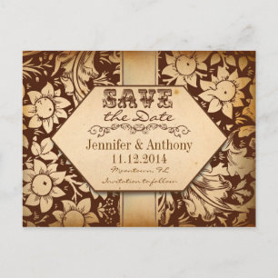 vintage damask brown save the date post cards