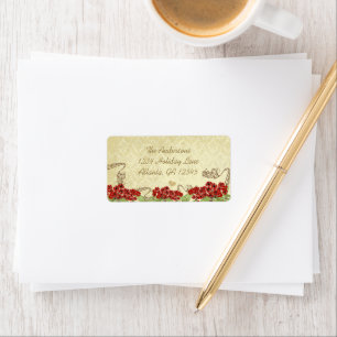 Vintage Damask Burgundy Flowering Branch Label