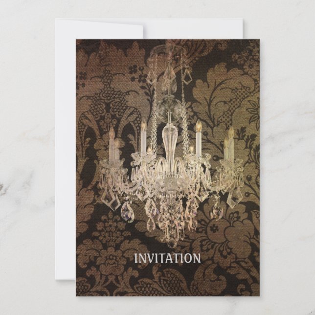 vintage damask chandelier wedding invitation (Front)