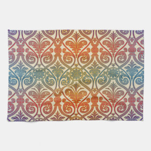 Vintage Damask Contour Wallpaper - blue violet red Kitchen Towel