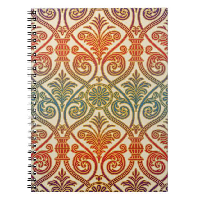 Vintage Damask Contour Wallpaper - blue violet red Notebook (Front)