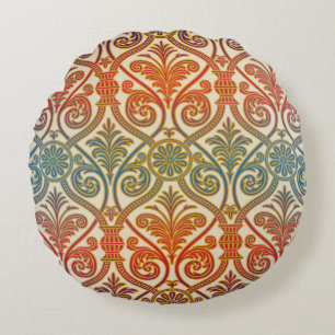 Vintage Damask Contour Wallpaper - blue violet red Round Pillow