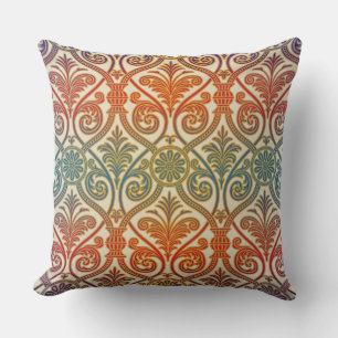 Vintage Damask Contour Wallpaper - blue violet red Throw Pillow