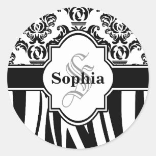 Vintage Damask Cool Zebra Stripes Classic Round Sticker