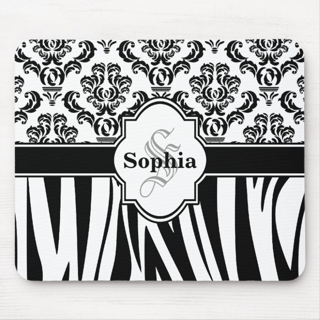 Vintage Damask Cool Zebra Stripes Mouse Pad (Front)