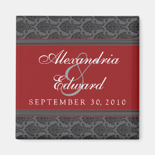 Vintage Damask Cranberry Wedding Favour Magnet